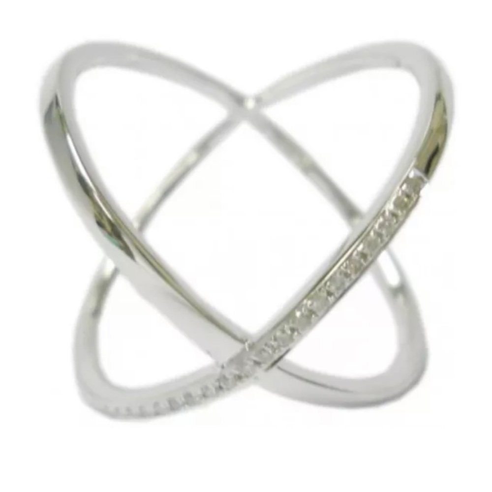 SHAY fine jewelry white gold half diamond X ring celebrity style sz 6.5 NEW $750